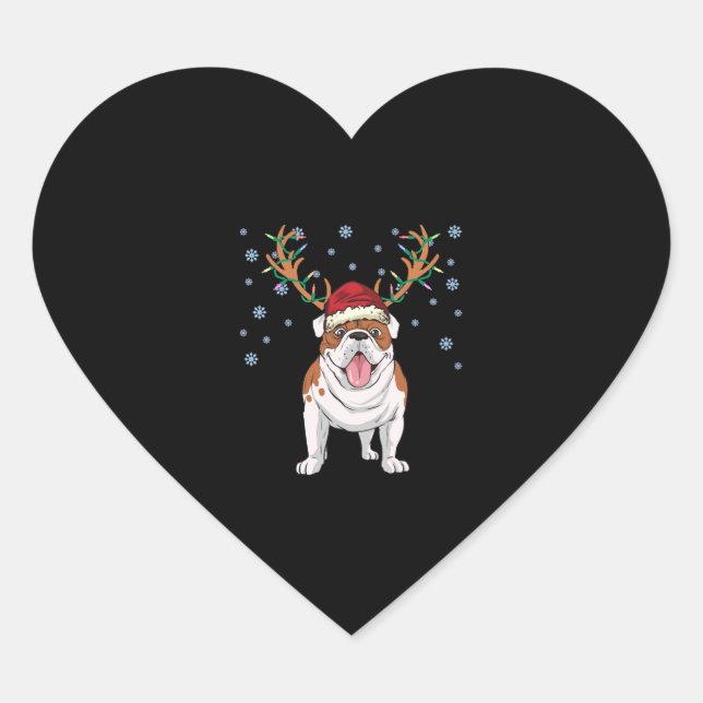 Christmas english bulldog reindeer dog heart sticker (Front)