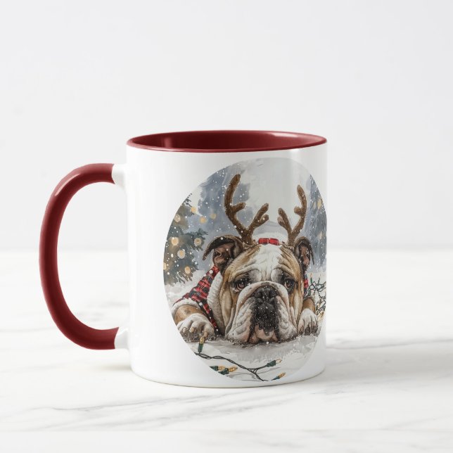 Christmas English Bulldog Reindeer Mug (Left)
