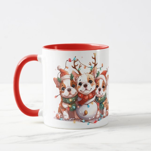 Christmas English Bulldog Reindeer Santa Mug (Left)