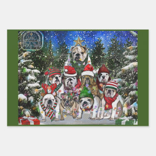Christmas English Bulldog Tree Wrapping Paper Sheet