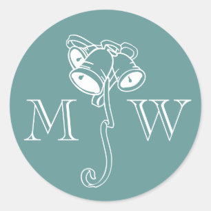 Christmas envelope sealers with bell monogram classic round sticker