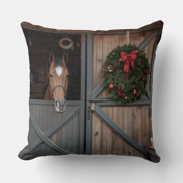 Christmas Equestrian Barn Pillow (Front)