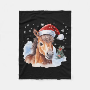 Christmas Equestrian Horse Santa Hat Animal Equest Fleece Blanket