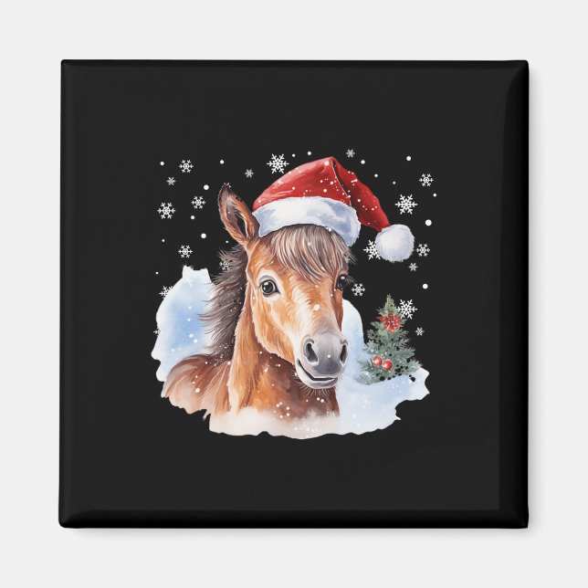Christmas Equestrian Horse Santa Hat Animal Equest Magnet (Front)
