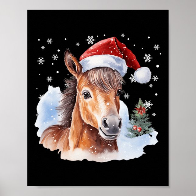Christmas Equestrian Horse Santa Hat Animal Equest Poster (Front)
