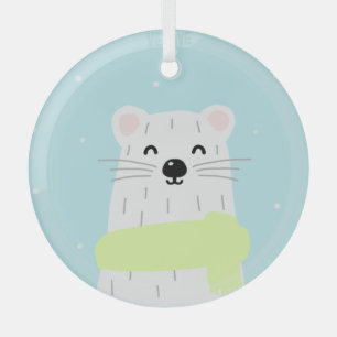Christmas ermine glass ornament
