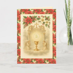Christmas Eucharistic Adoration with Angels Holiday Card