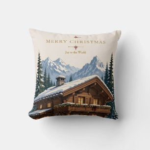 Christmas European Alpine Chalet Snowy Mountain Throw Pillow