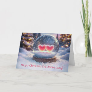 Christmas Eve Anniversary Two Hearts Snow Globe Card