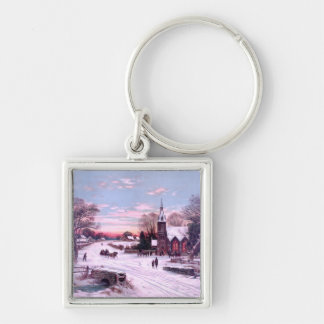 Christmas Eve at Church in snow Andrew Melrose Keychain