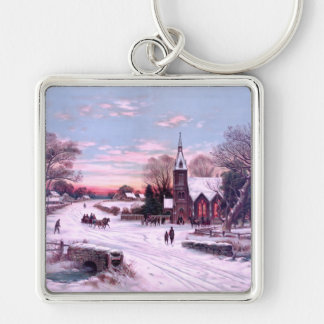 Christmas Eve at Church in snow Andrew Melrose Keychain