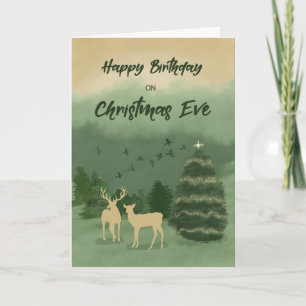 Christmas Eve Birthday Green Landscape with Tree Card