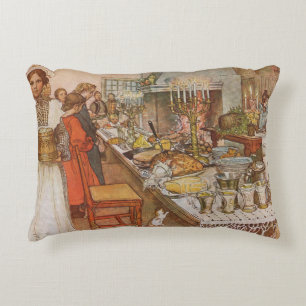 Christmas Eve by Carl Larsson, Vintage Holidays Decorative Pillow