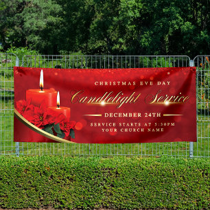 Christmas Eve Candlelight Poinsettia Red Church Banner
