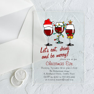 Christmas Eve Dinner Drinks Wine Glasses Acrylic Invitations