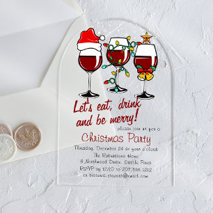 Christmas Eve Dinner Drinks Wine Glasses Arched Acrylic Invitations