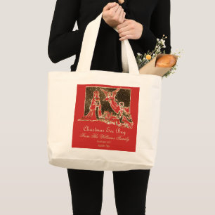 Christmas Eve Gifts Bag Nativity Scene Red Gold
