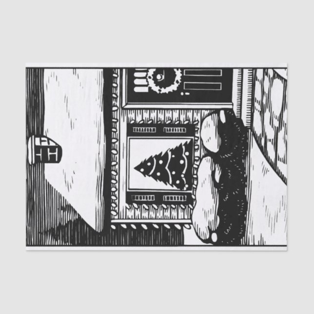 Christmas Eve House Tree in Window Black & White Tissue Paper (Front)