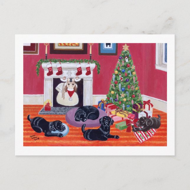 Christmas Eve Labradors Holiday Postcard (Front)