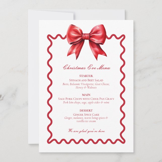 Christmas Eve Menu Card Red Bow (Front)