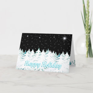 Christmas Eve Night Stars Snow Laden Trees Holiday Card