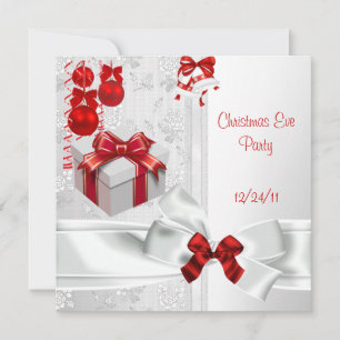 Christmas Eve Party Elegant Lace White Red Ribbon Invitation