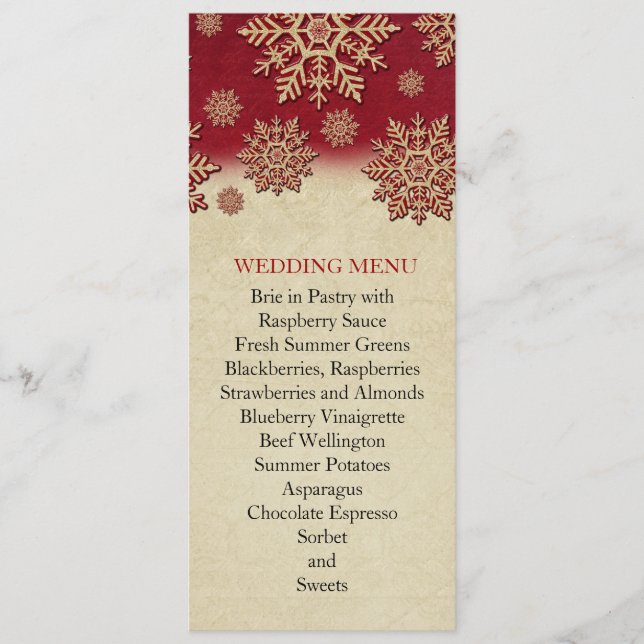 Christmas Eve Red Snowflakes Wedding Menu (Front)