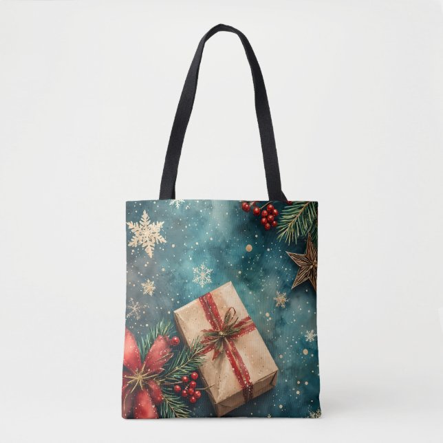 Christmas Eve Watercolor Tote Bag (Front)