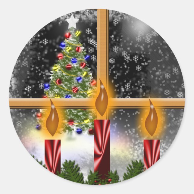 Christmas Eve Window Holiday Season Cards Stickers (Front)