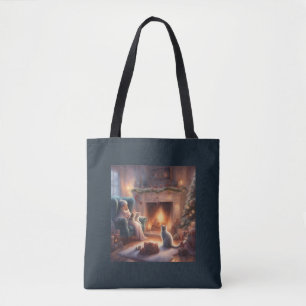 Christmas Eve with the Cats cozy gift bag tote