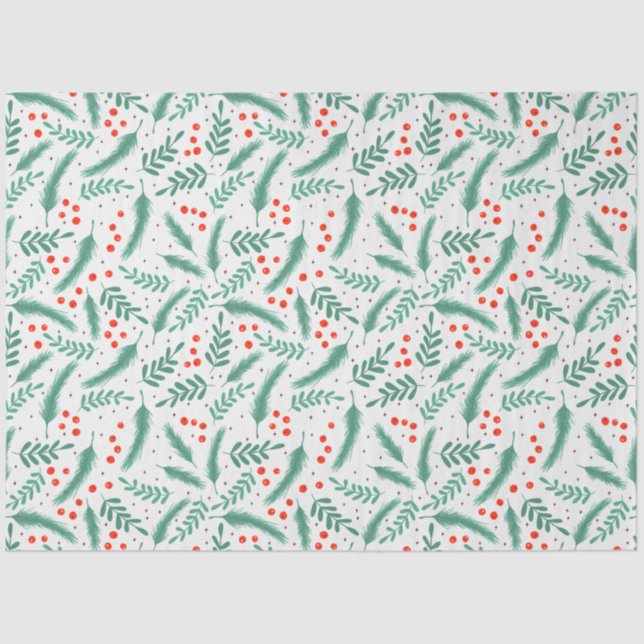 Christmas Evergreen Boughs and Holly Berries Tissue Paper (Front)