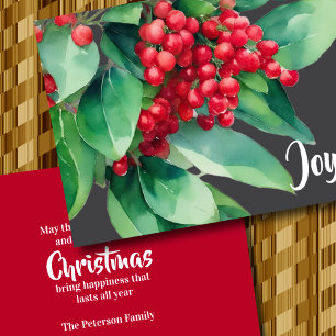Christmas Evergreen Red Berries Holiday Card