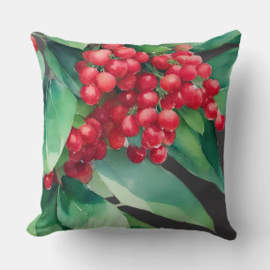 Christmas Evergreen Red Berries Throw Pillow