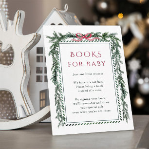 Christmas Evergreen Red Bow Books for Baby Shower Enclosure Card