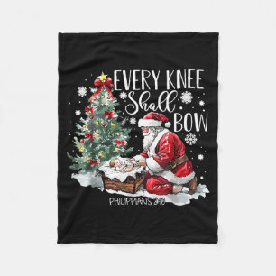 Christmas Every Knee Shall Bow Santa Nativity Scen Fleece Blanket