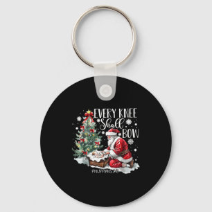 Christmas Every Knee Shall Bow Santa Nativity Scen Keychain