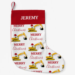 Christmas Excavator Construction Truck Custom Small Christmas Stocking