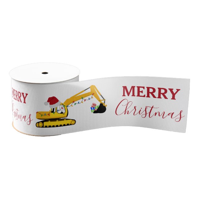 Christmas Excavator Construction Truck  Grosgrain Ribbon (Spool)