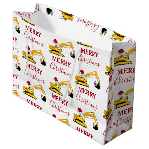 Christmas Excavator Construction Truck Large Gift Bag