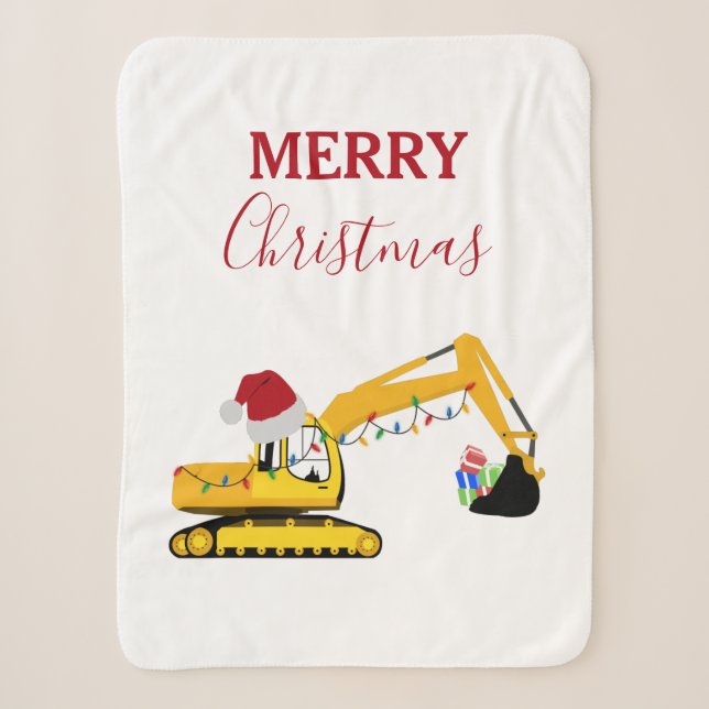 Christmas Excavator Construction Truck Sherpa Blanket (Front)