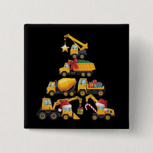 Christmas Excavator Construction Truck Tree 2 Inch Square Button