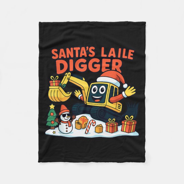 Christmas Excavator Santa Digger Funny Holiday  Fleece Blanket (Front)