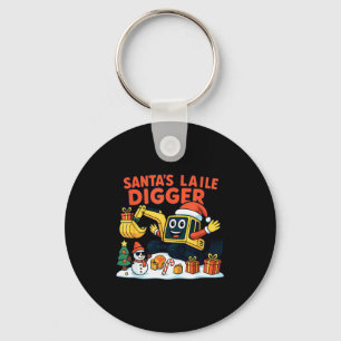 Christmas Excavator Santa Digger Funny Holiday Keychain