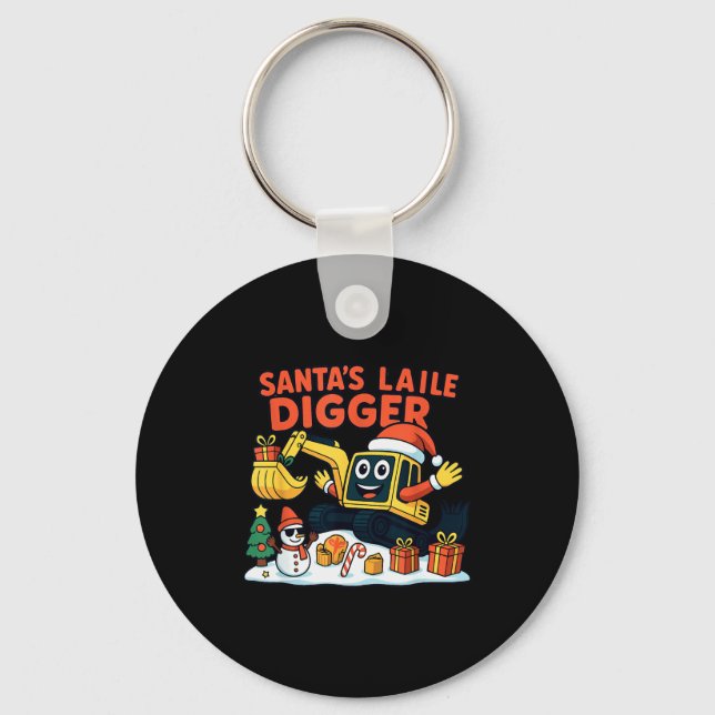 Christmas Excavator Santa Digger Funny Holiday  Keychain (Front)