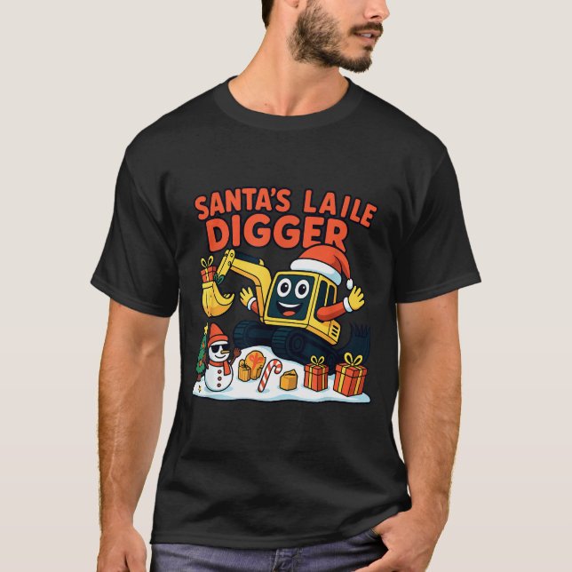 Christmas Excavator Santa Digger Funny Holiday  T-Shirt (Front)