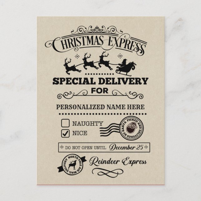 Christmas Express Special Delivery Nice List Holiday Postcard (Front)