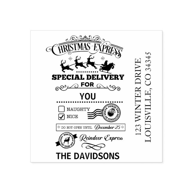 Christmas Express Special Delivery Santa Reindeers Rubber Stamp (Imprint)