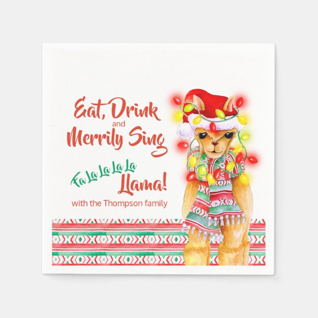 Christmas Fa La La La La Llama red green Napkin (Front)