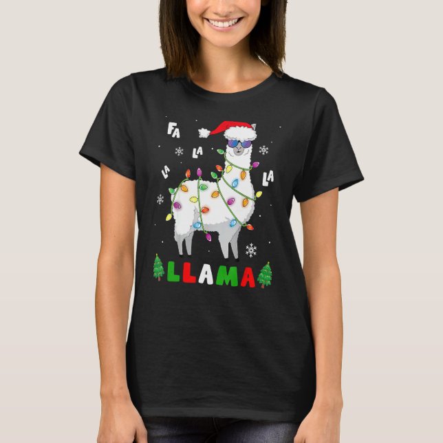 Christmas Fa La La Llama In Santa Hat Sunglasses X T-Shirt (Front)