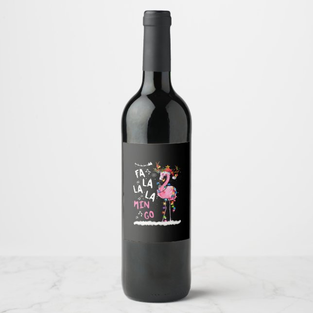 Christmas - Fa-La-La Mingo Flamingo With Christmas Wine Label (Front)
